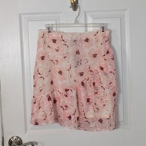 NWT Express High‎ Rise Ruffled Asymmetric Pink Floral Print Feminine Mini Skirt